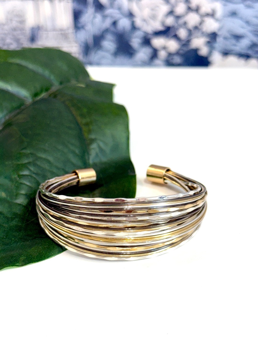CHICO’S Two Tone Hammered Multi Wire Cuff Bracelet NWT